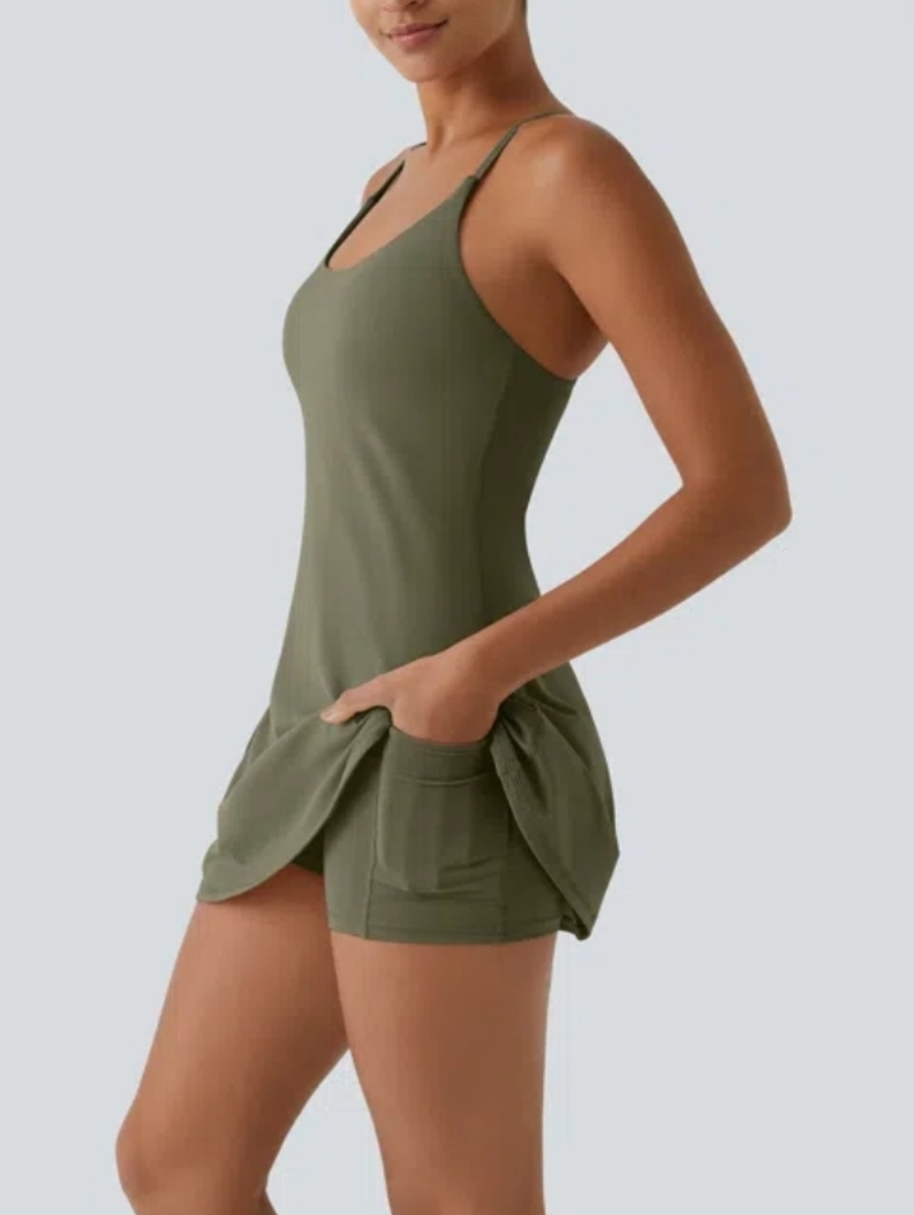 Halara Easy Peezy Crisscross Back Active Dress Grass Grey Green XL